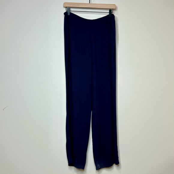 Eileen Fisher 100% Silk Navy Blue Flowy Pants Size S Minimalist - Picture 1 of 10